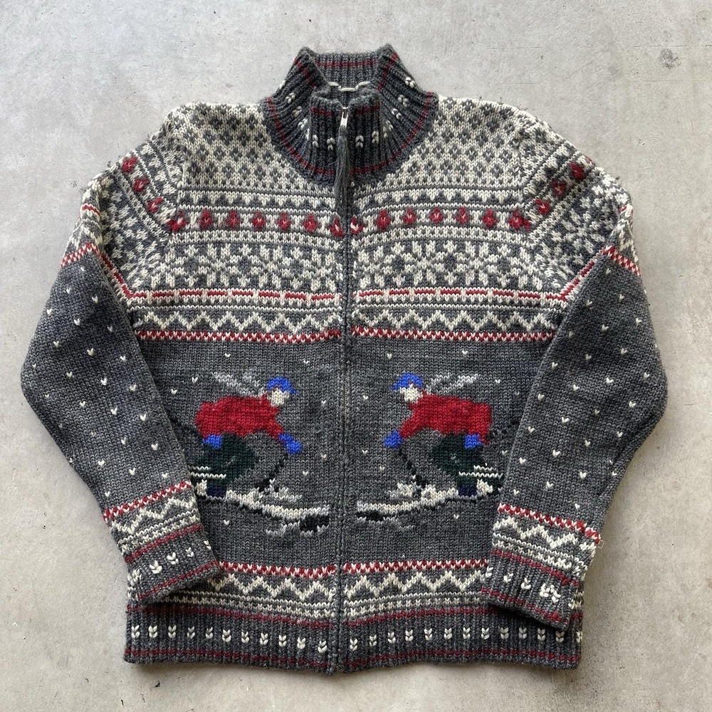 Vintage Lauren Ralph Lauren Wool Ski Knit Zip Up Cardigan Sweater Small Rare